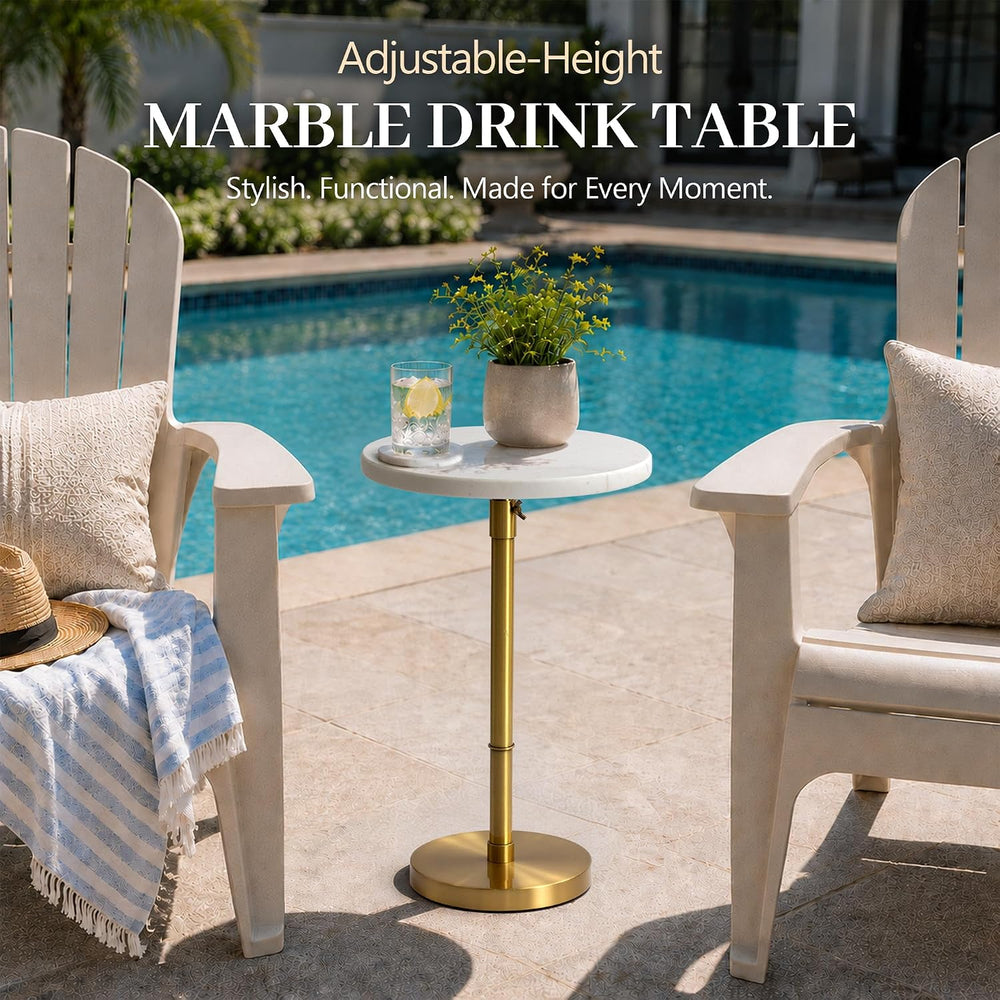 10" Adjustable Marble Drink Table, End Table with 4 Coasters