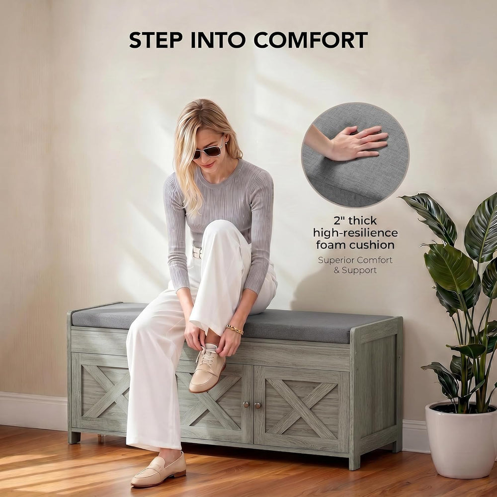 Marsail Shoe Storage Bench with Seating, Farmhouse Entryway Bench with Shoe S...