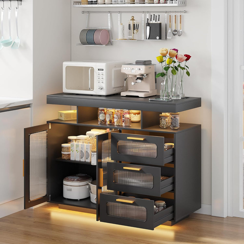 Dystler Coffee Bar Cabinet with Storage, Modern Buffet Cabinet with 3 Drawers...