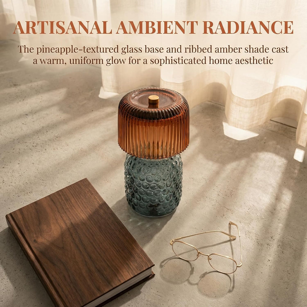 Battery Operated Table Lamp with Timer, Cordless Glass LED Night Light, Decor...