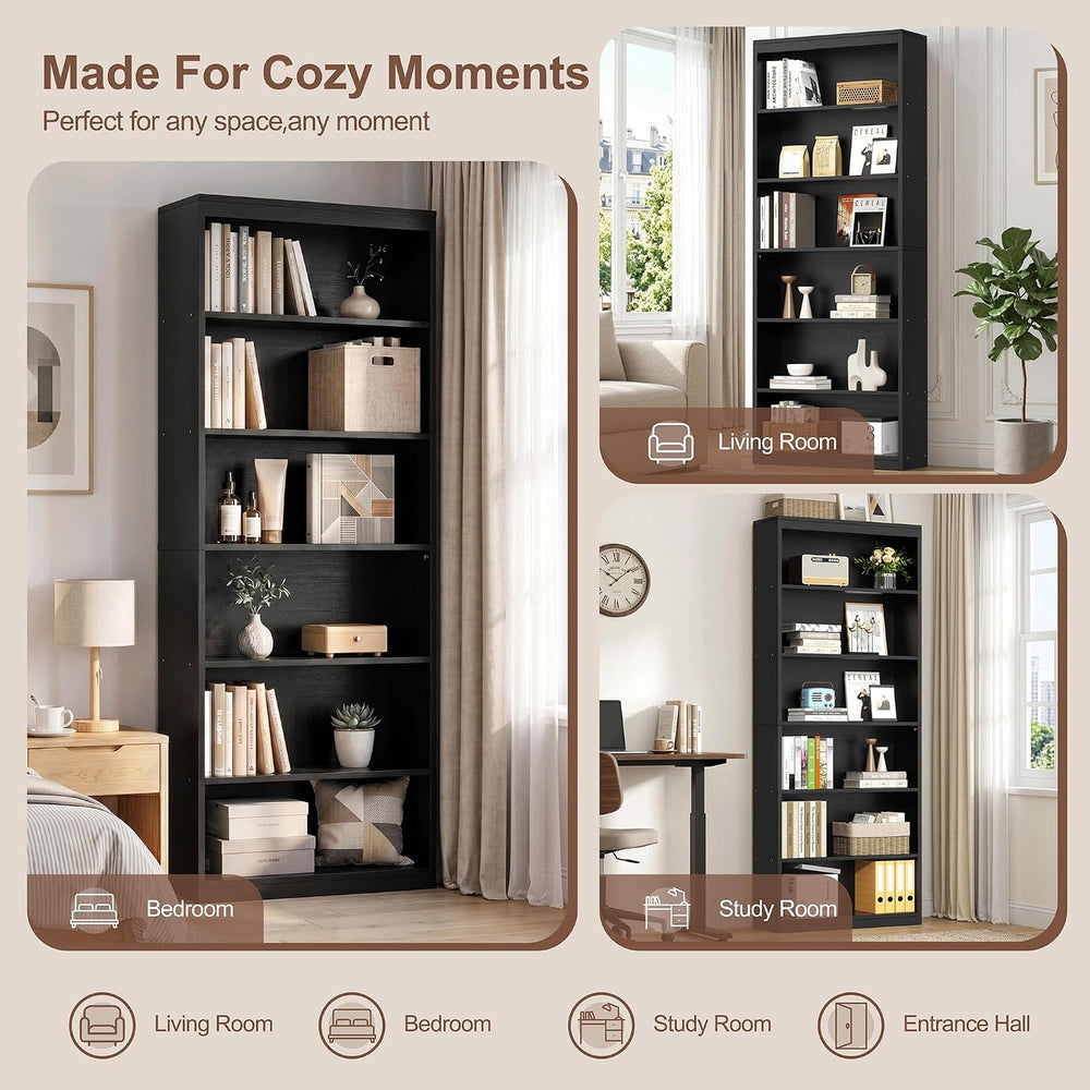 Vongrasig 71" H Tall Bookshelf, Modern Wood Display Bookcase, Black