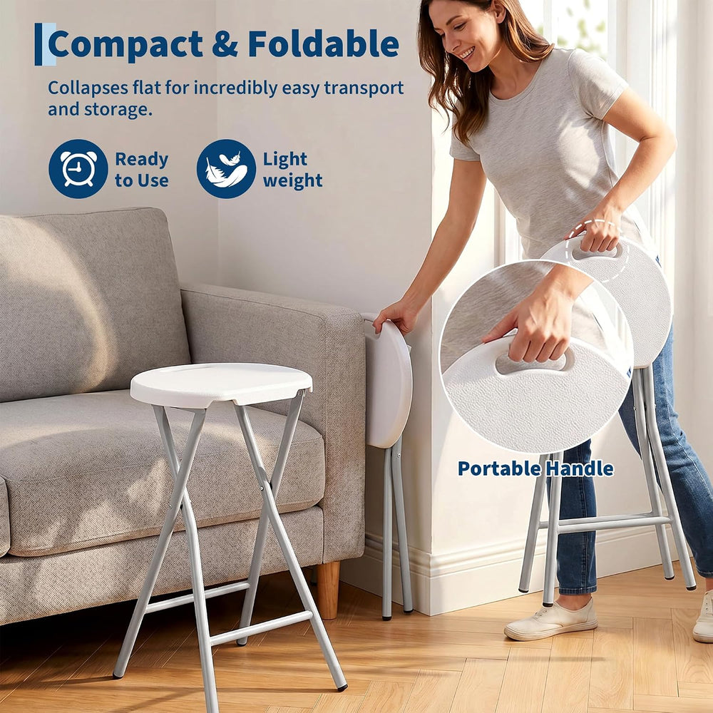 Garvee Folding Stool with Handle 24 Inch Tall Folding Bar Stool with Safety L...