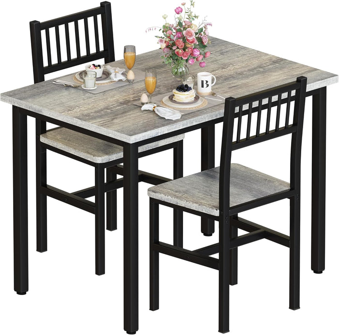 AWQM 3 Piece Dining Table, Small Kitchen Table Set for 2 with Chairs(Grey)