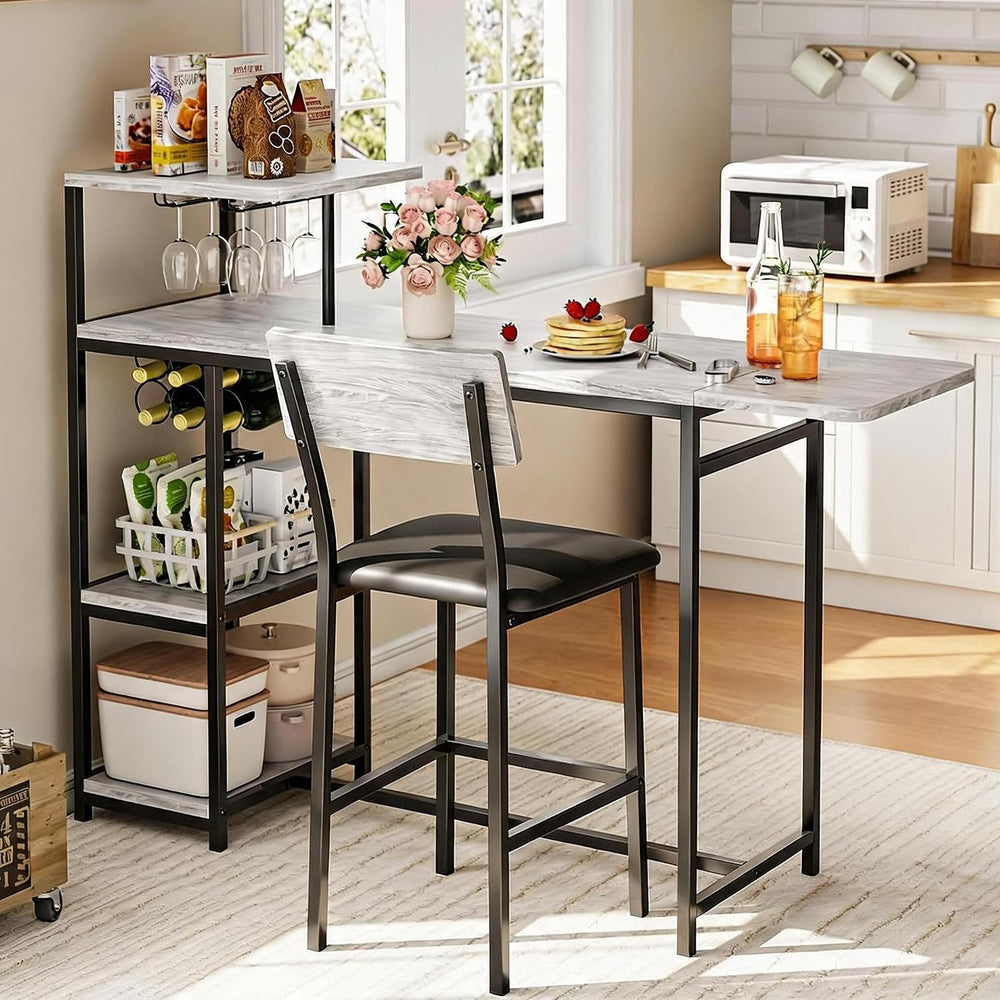 Garvee Dining Table Set for 2, 3-Piece Expandable Bar Table and Chairs Set