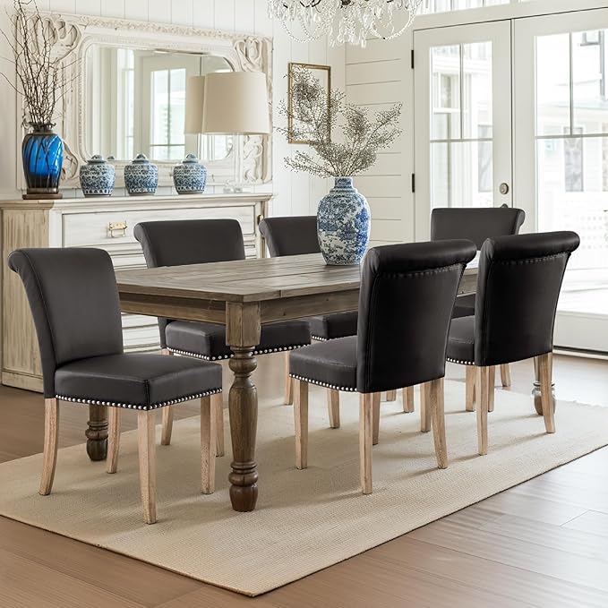 CHUN YI Dining Chairs Set of 2, Faux Leather Upholstered Dining Room Chairs w...
