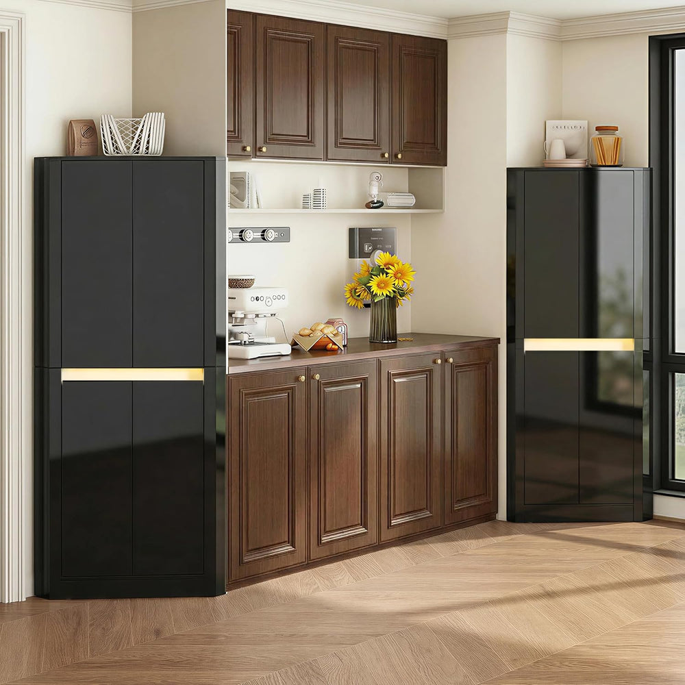 Anbuy 67'' Tall Pantry Cabinet with Led Light, Corner Pantry Cabinet ...