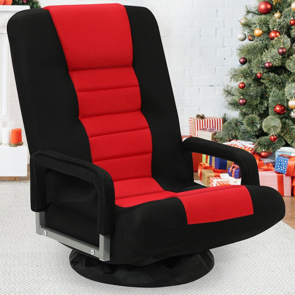 Swivel Floor Gaming Chair w/Armrests,Folding Video Reclining Sofa w/6 Adjusta...
