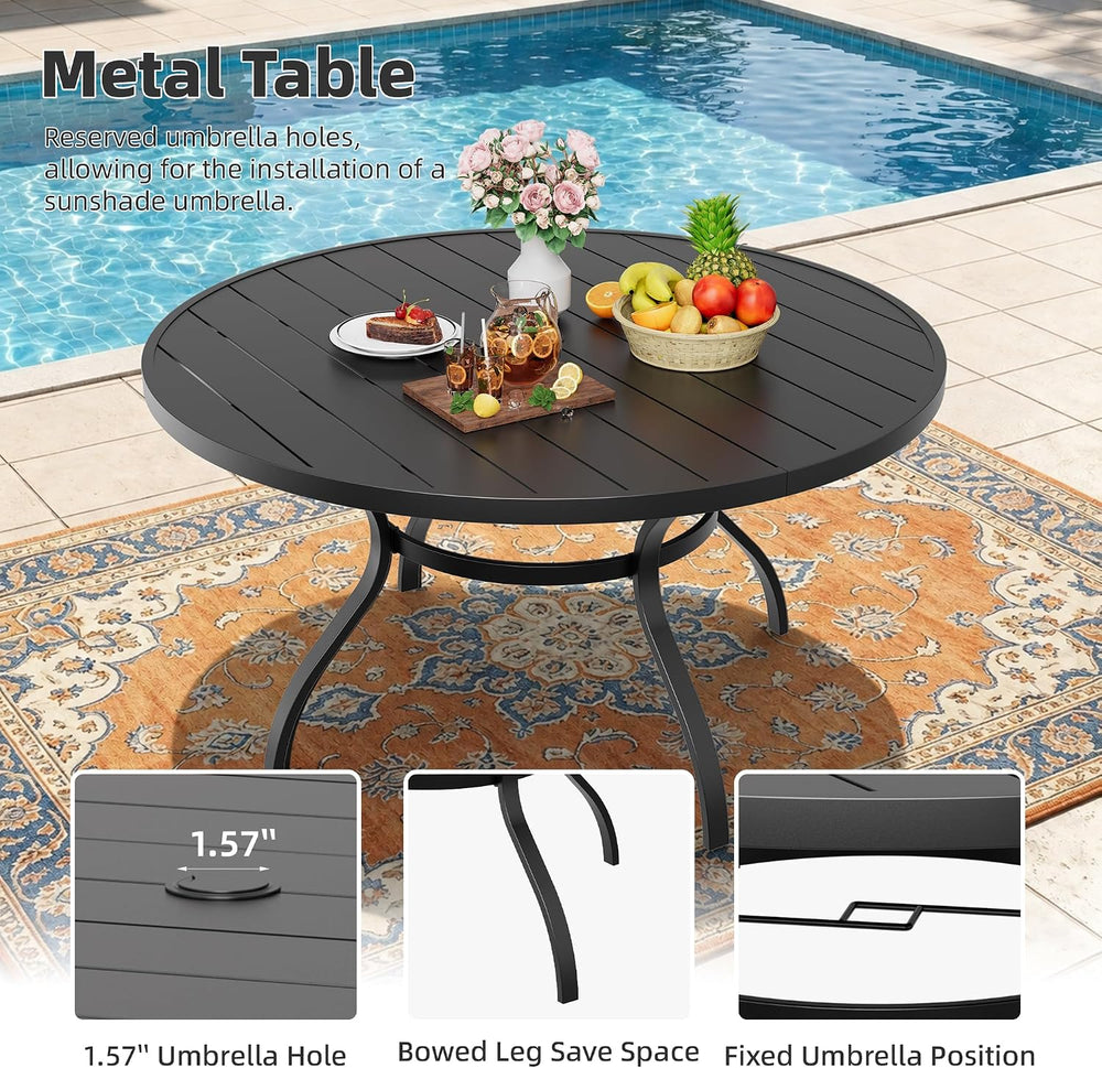 7-Piece Outdoor Patio Dining Set, All Weather Round Metal Table & 6 Black...