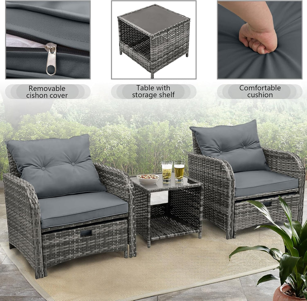 Patio Chair with Ottomans and Table, 5 Piece PE Wicker Rattan Outdoor Patio F...