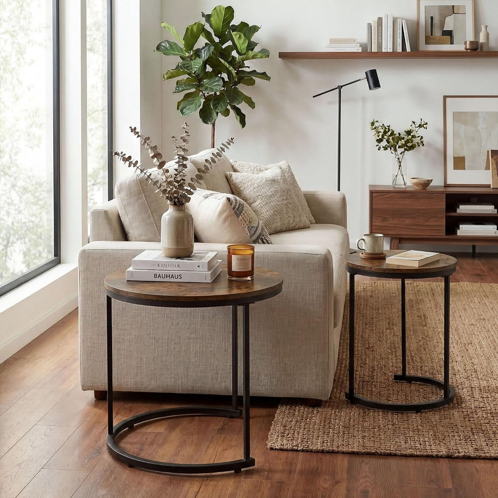 COSTWAY Stackable Nesting Coffee Tables Set of 2 for Living Room, Walnut | Ro...