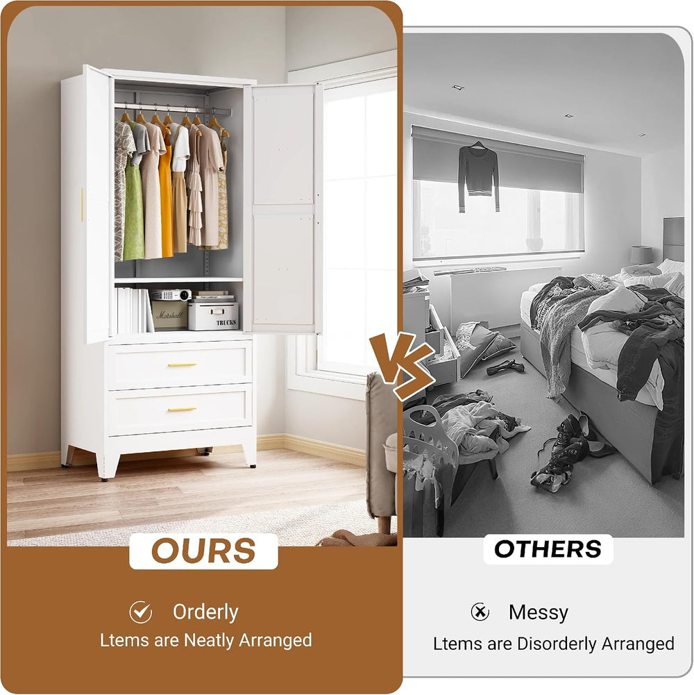 71 "H Armoire Wardrobe Closet with 2 Drawers and Adjustable Shelves | Me...