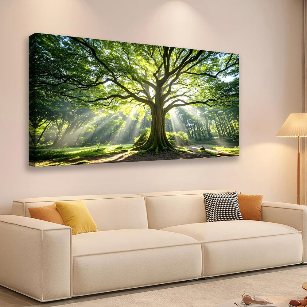 JLXART Nature Canvas Large Art Spring Green Tree Wall Art Framed Forest Artwo...