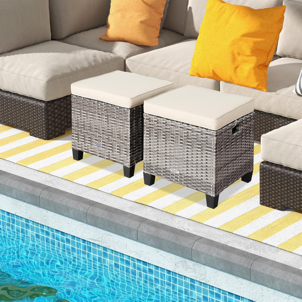 ORALNER Set of 2 Outdoor Ottoman, 16โ Wicker Foot Stools, All-Weather Rattan ...