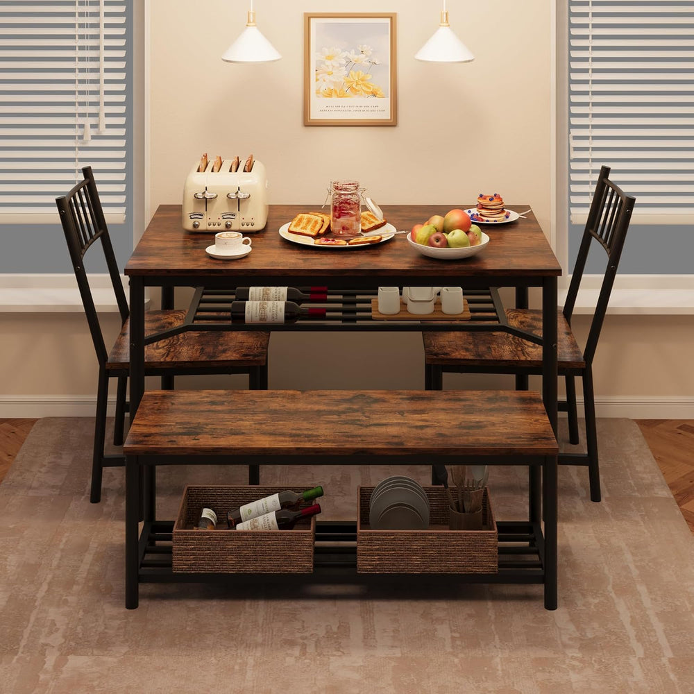 Garvee Dining Table Set for 4 with Bench and Chairs, 4-Piece Kitchen Table Se...