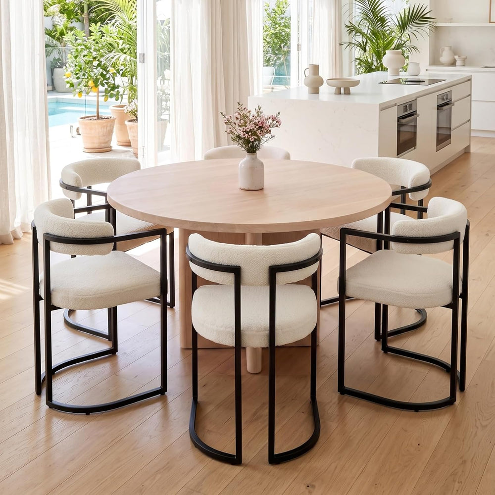 Barrel Dining Chairs Set of 2, White Boucle | Soft Boucle Upholstered Modern ...