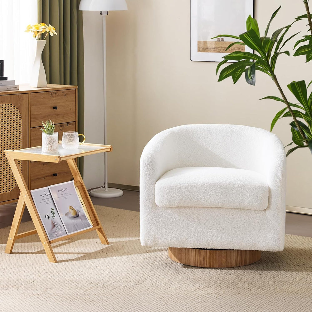 VINGLI 360°Swivel Accent Chair with Engineered Wood Base and Removable Cushio...
