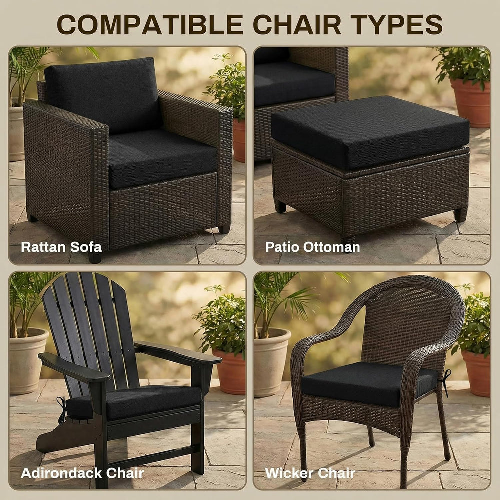 Loveboat 4 in Thick Outdoor Square Chair Cushions 22 x 22 (Set of 2) Black