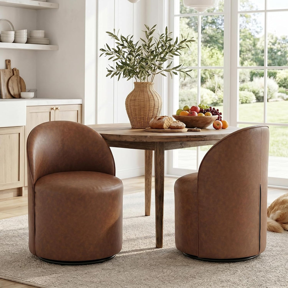 HNY Upholstered Kitchen & Dining Room Barrel Chairs Set of 2, Mid Century...