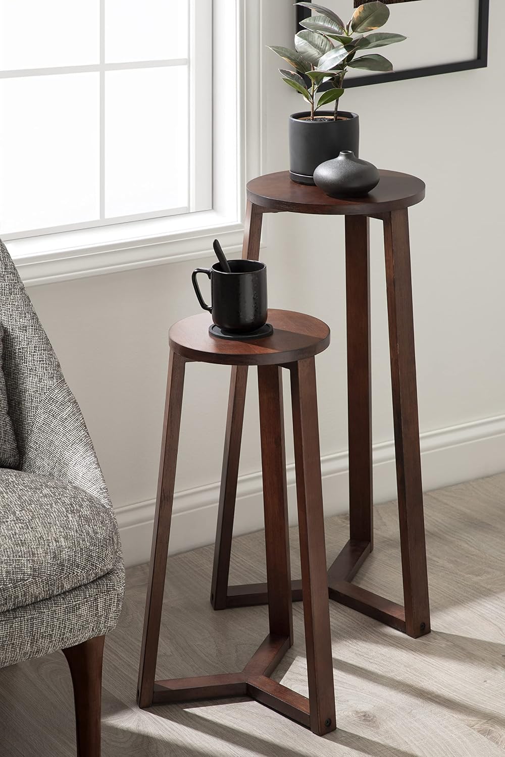 Kate and Laurel Rioux Modern Nesting Tables; Set of 2; Walnut Brown; Transiti...