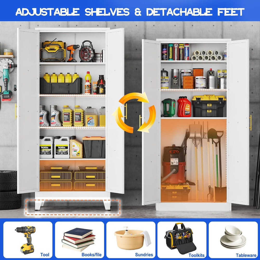 GAIOUS 71" Tall Kitchen Pantry Cabinet,Metal Storage Cabinet White Cupbo...