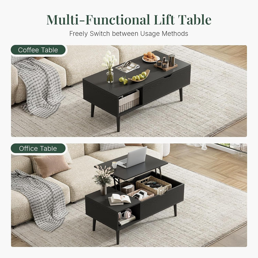 Wood Lift Top Coffee Table with Hidden Storage Compartment & Open Shelf, ...