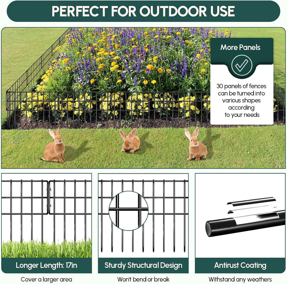 42.5ft (L) x 13in (H) Garden Fence Animal Barrier, 30 Panels No Dig Fence for...