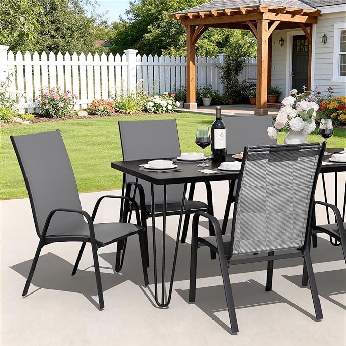 JEAREY Patio Dining Chairs Set of 4, Outdoor Stackable Dining Furniture Set, ...