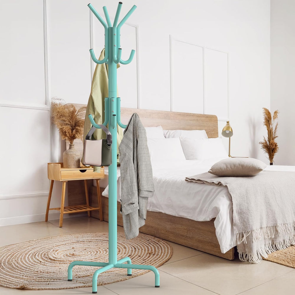 Simple Houseware Standing Coat Hanger Organizer Rack, 12 Hooks, Turquoise