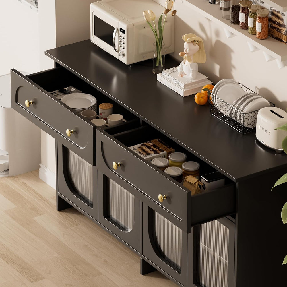 Buffet Cabinet with Storage and LED Light, 55” Sideboard Buffet Cabinet with ...