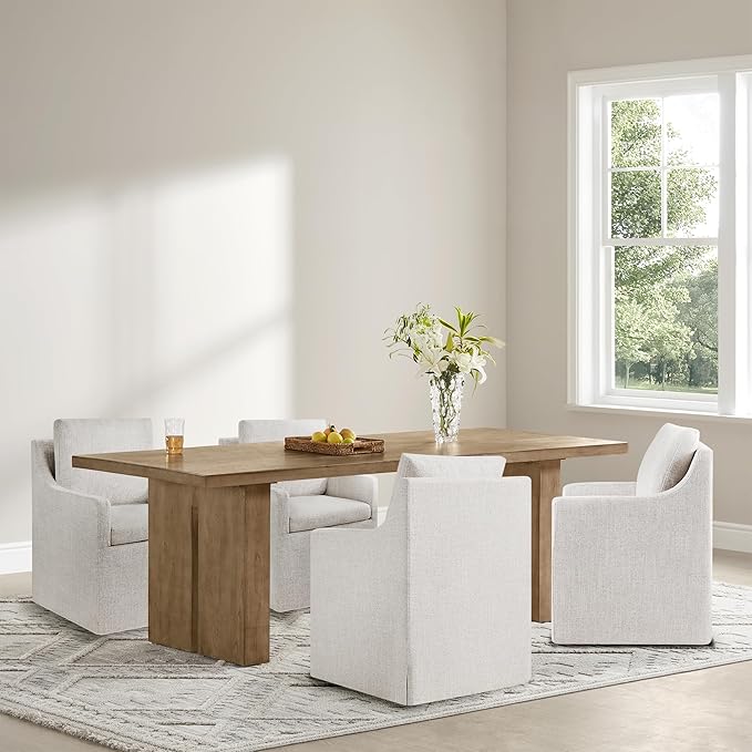 Upholstered Dining Chairs Set of 1, Modern Dining Room Chairs with Casters &a...