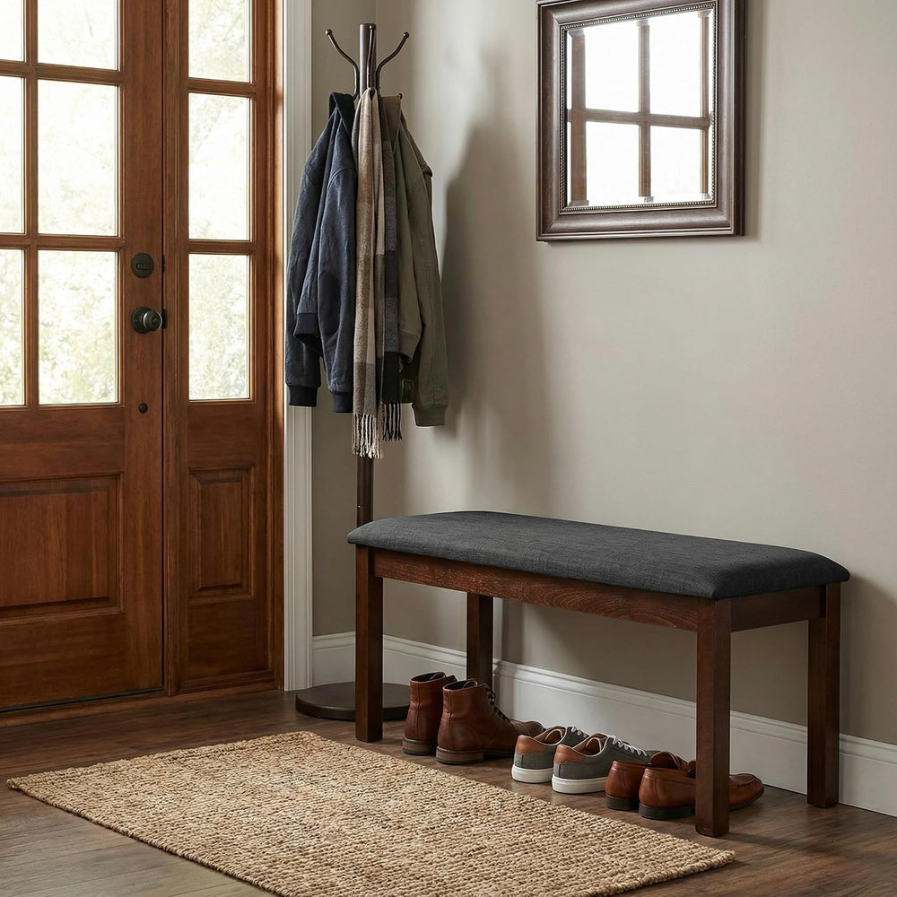 Cortesi Home Rosco Dining Bench in Charcoal Fabric, Walnut Finish 40"