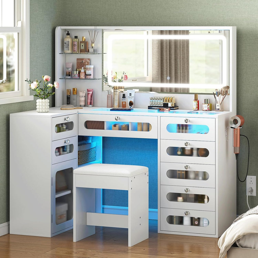 Makeup Vanity for Women with Mirror and Lights, 8 Drawers Big Modern Vanity ,...
