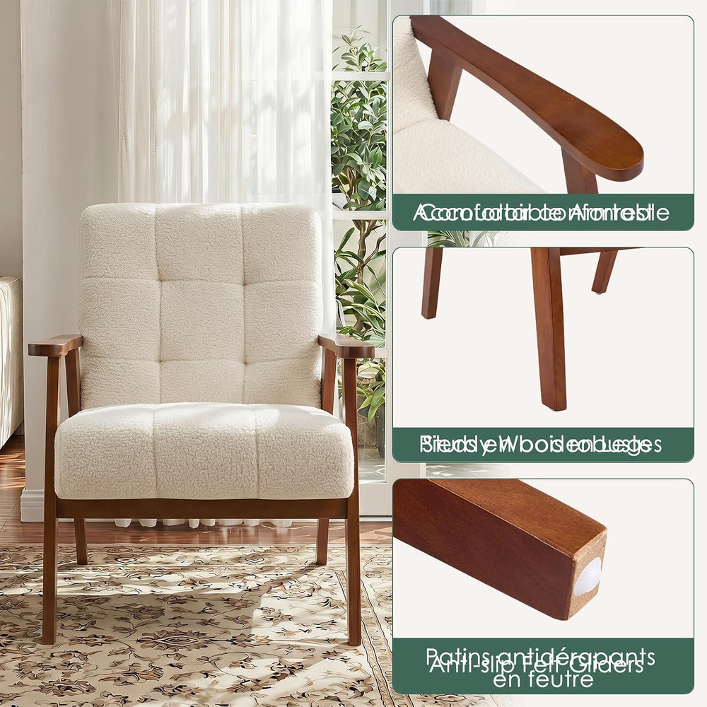 Furniliving Mid Century Modern Accent Chair, Wood Frame Upholstered Arm Chair...