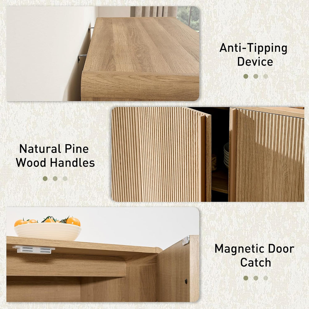 AMERLIFE 63" Fluted Sideboard Buffet Cabinet with Storage, Modern Creden...
