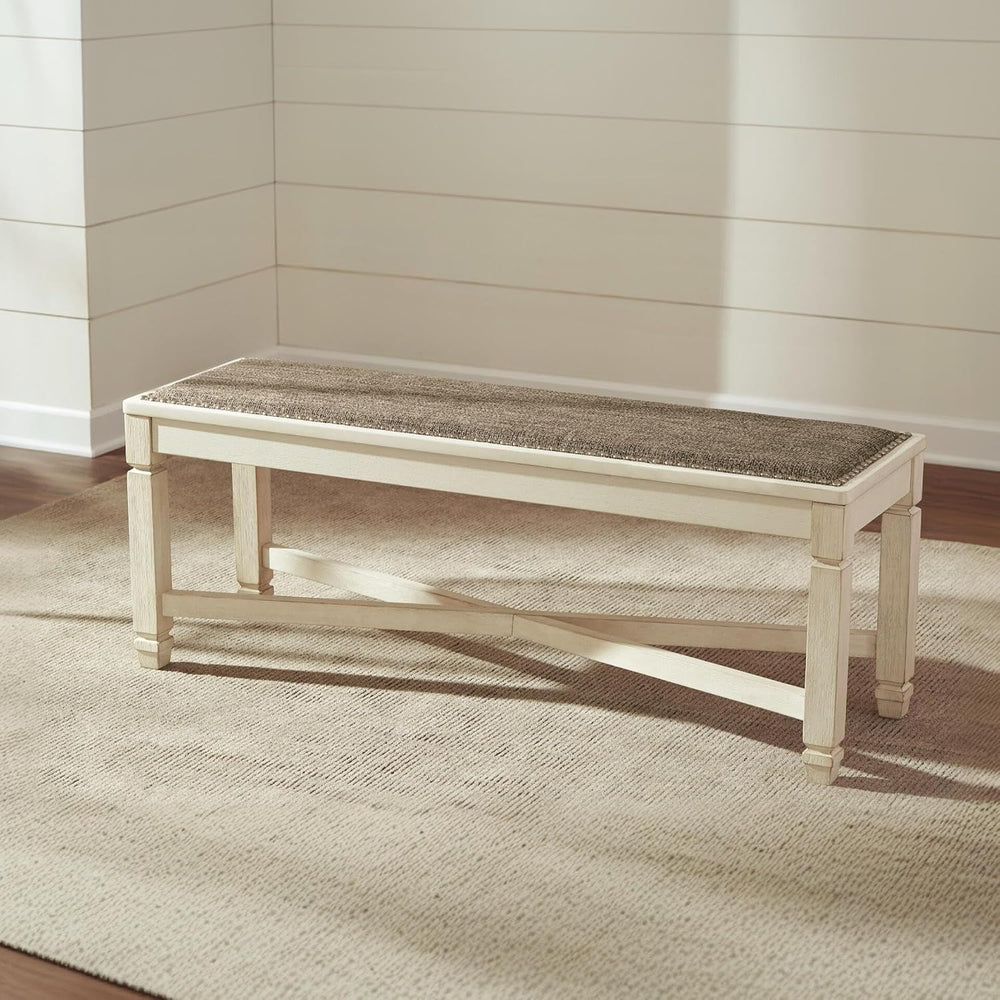 Signature Design by Ashley Bolanburg Upholstered Dining Bench, 50", Whit...