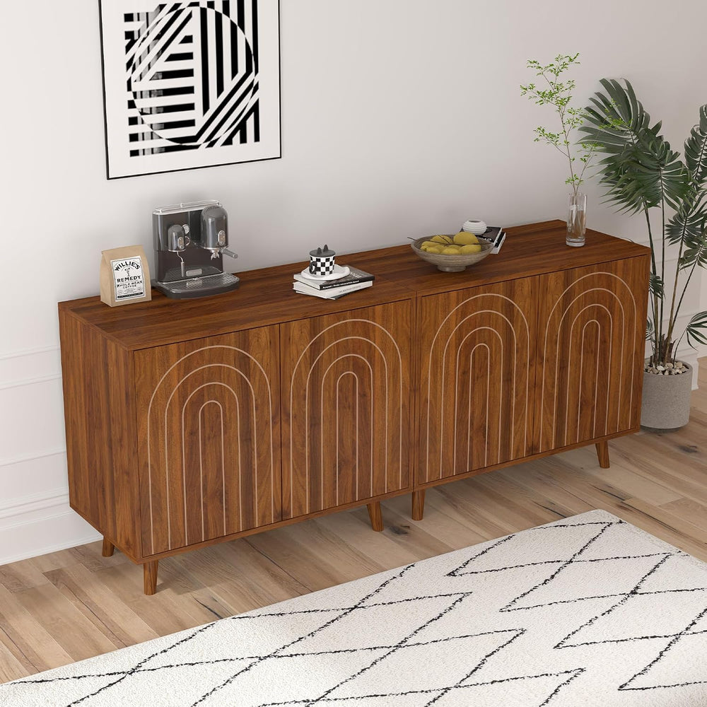 Accent Cabinet with Carving Lines, Modern Buffet Sideboard with Adjustable Sh...