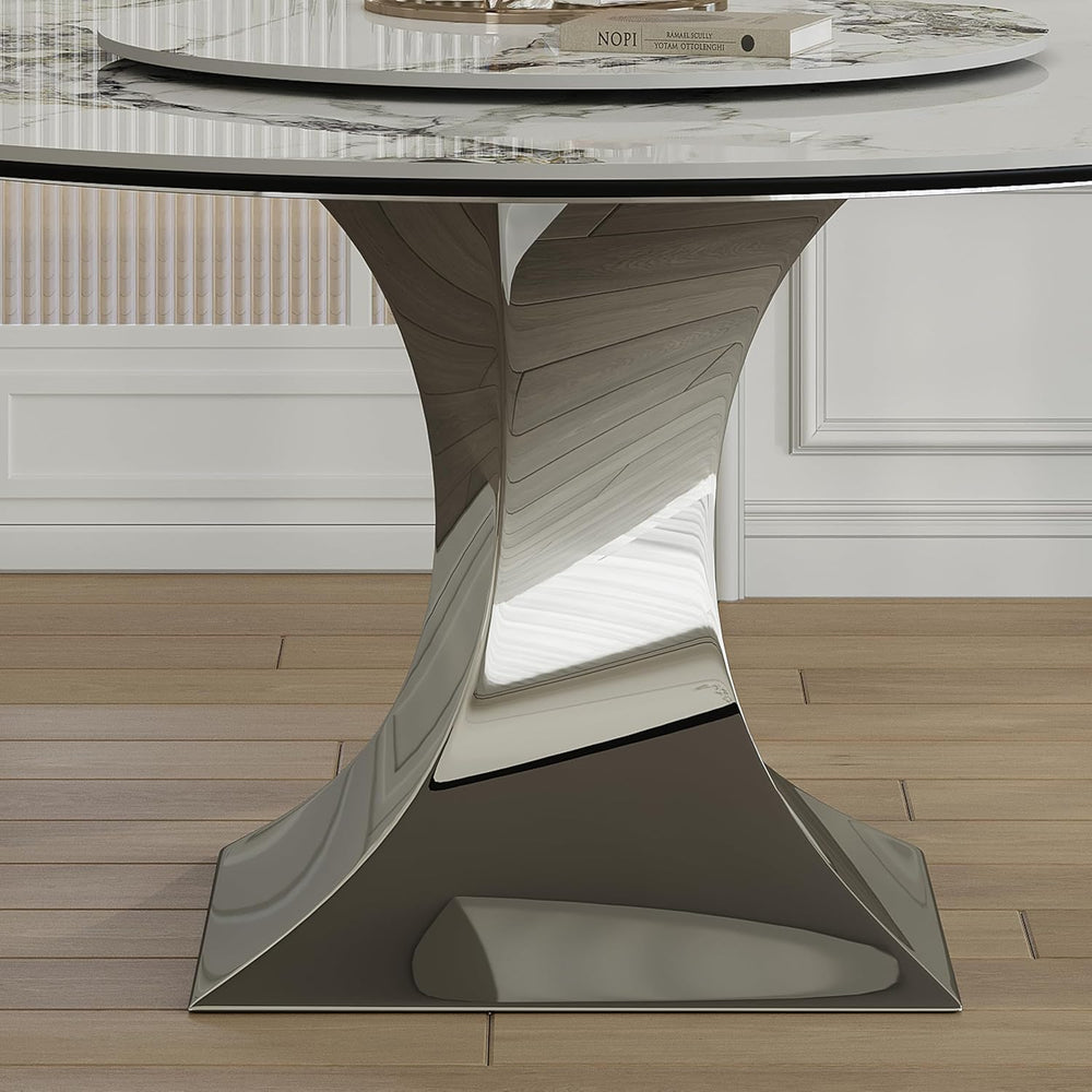 59" Round Sintered Stone Dining Table, Faux Marble Kitchen Table with La...