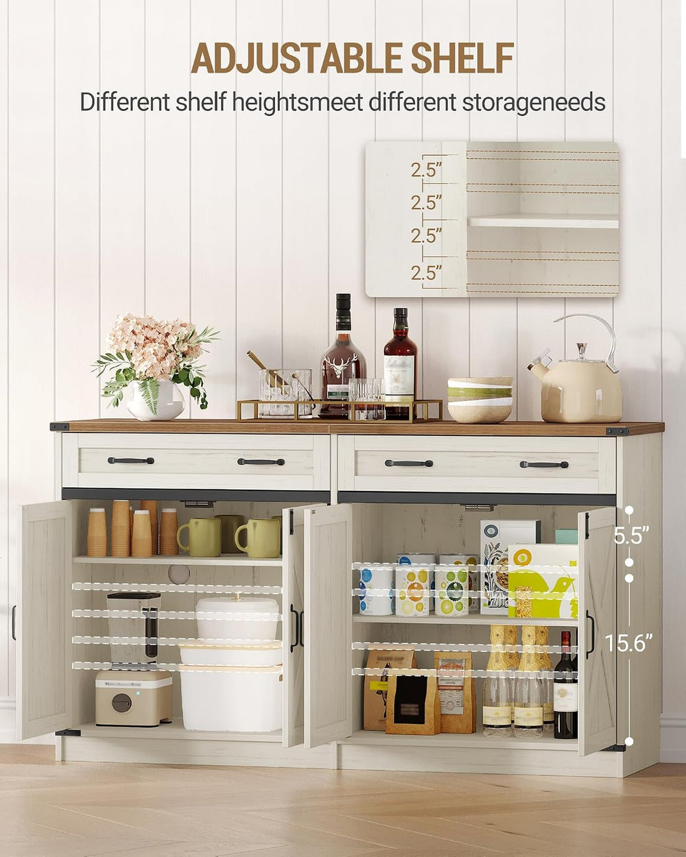 Hzuaneri Kitchen Storage Cabinet, Buffet Cabinet with Storage, Modern Farmhou...