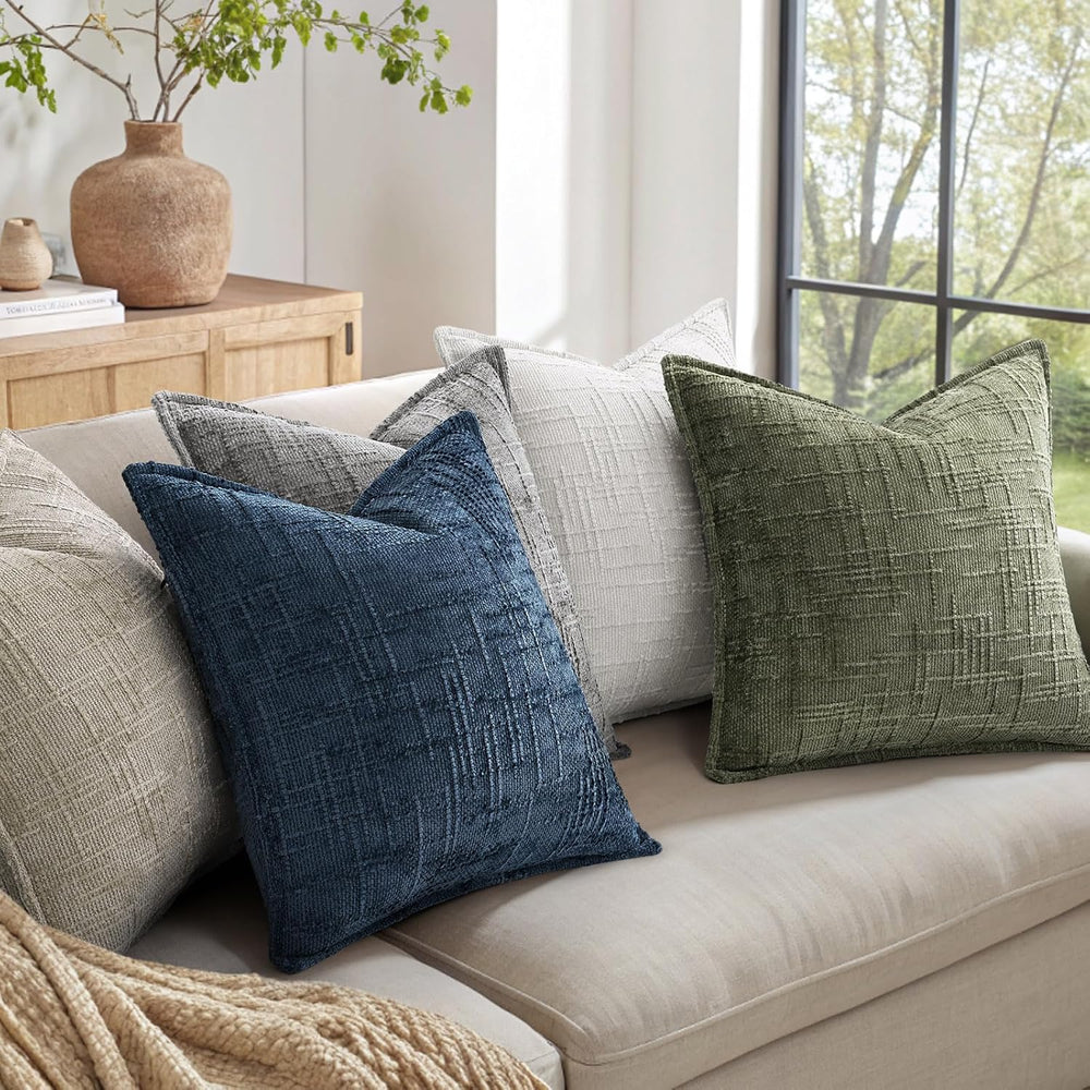 decorUhome Chenille Decorative Throw Pillow Covers 22x22 Set of 2, Olive