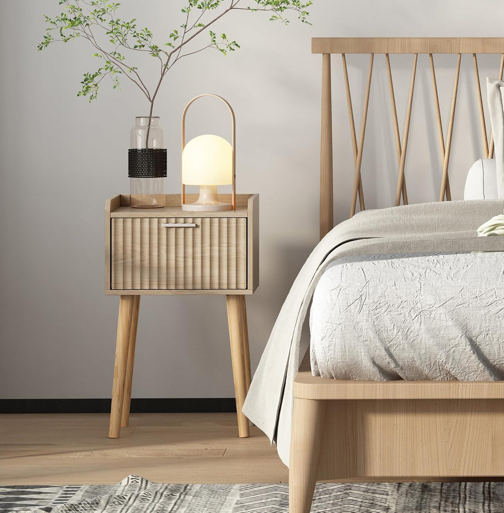 LAATOOREE Nightstand Set of 2, Small Bed Side Table with Fluted Door, End Tab...