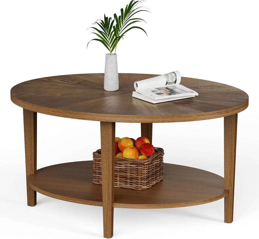 Solid Wood Oval Coffee Table for Living Room, 2 Tier Farmhouse Coffee Table w...