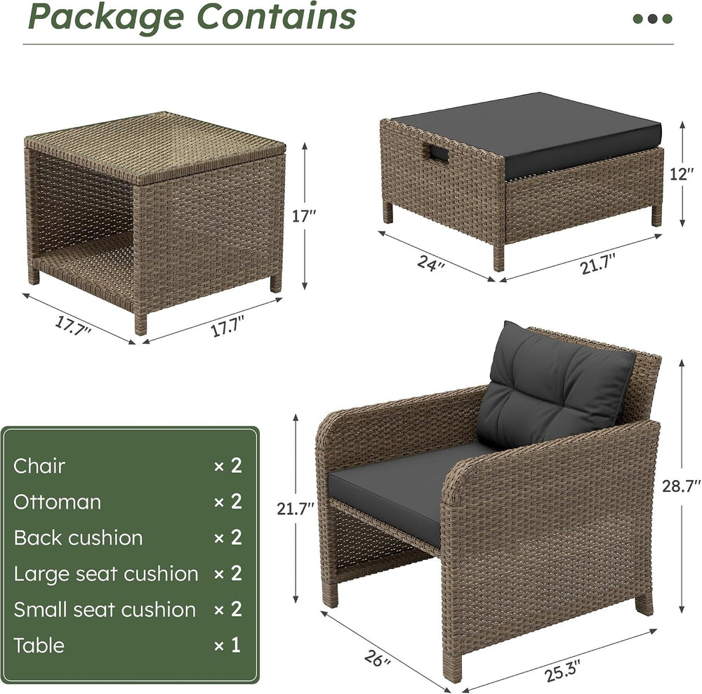 LHBcraft 5 Piece Patio Furniture Set, PE Wicker Outdoor Furniture Set with So...