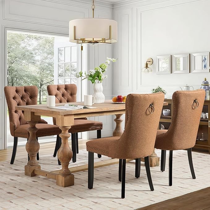 Linen Upholstered Dining Chairs Set of 2, Modern Style Kitchen Side Chairs wi...