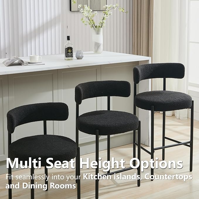 Boucle Dining Chairs Set of 4, Mid Century Modern Dining Room Chairs with Bar...