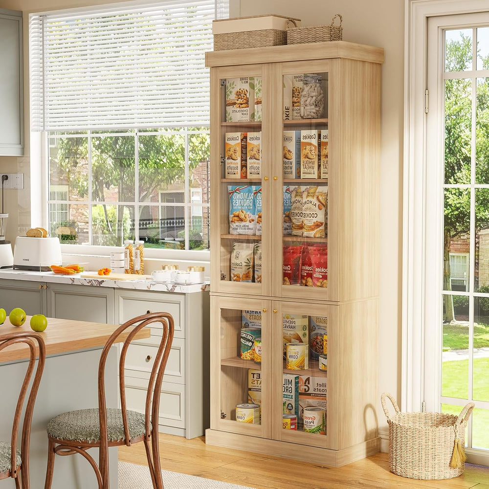 ivaniti 70.8" Tall Farmhouse Bookshelf with Glass Doors, Modular Bookcas...