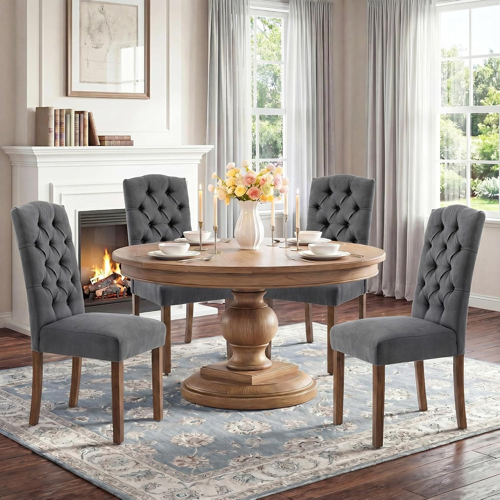 Tufted Dining Chair Fabric Button Upholstered Modern Kitchen Diner Set of 2