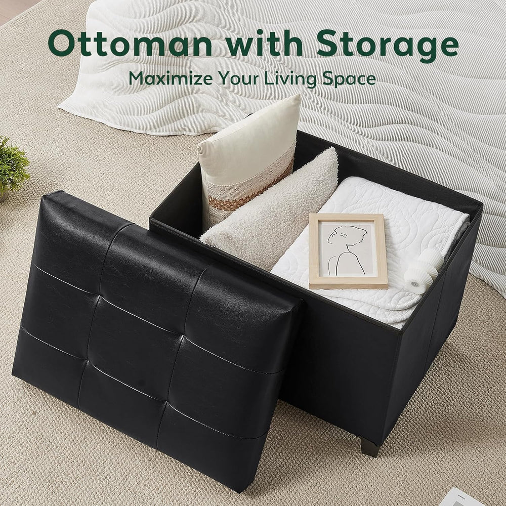 Ottoman with Storage, Rectangular Storage Ottoman, Faux Leather Ottomans with...