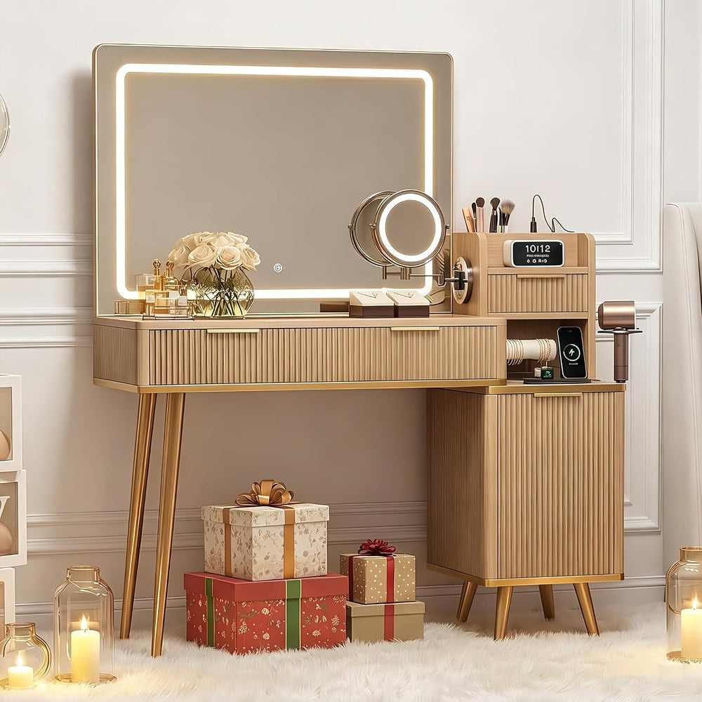 iPormis Makeup Vanity Desk with HD & 5X Mirror and Lights, 47 inch Make u...