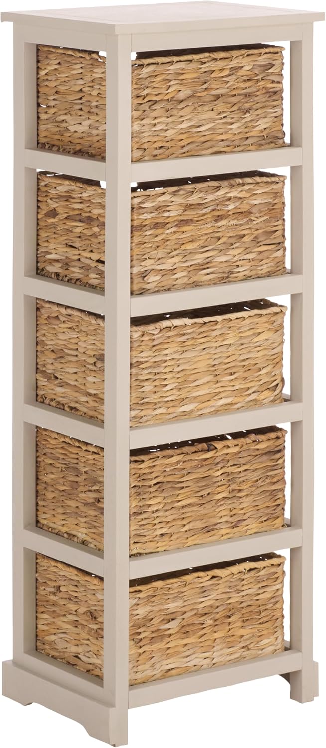 SAFAVIEH Vedette 5-Basket Wood Storage Cabinet, 46" Vintage Grey AMH5739D