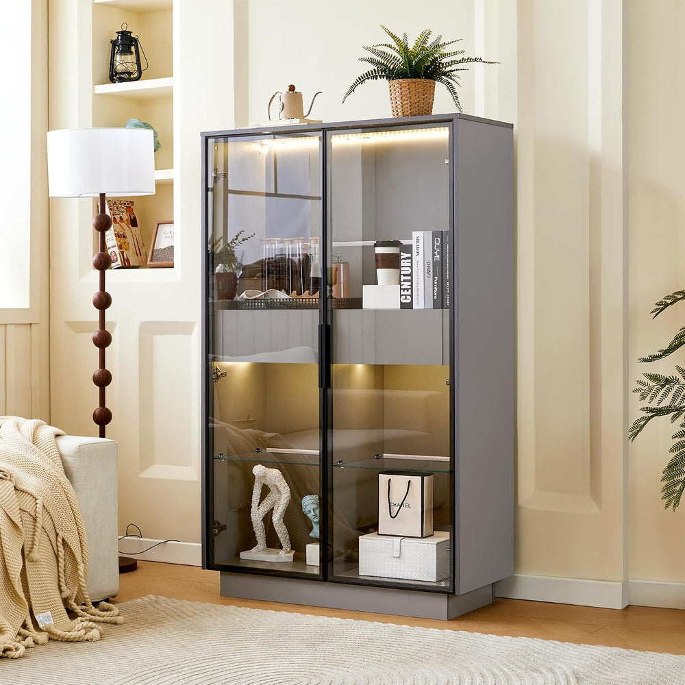roomfitters 60.6'' Display Cabinet with Glass Doors, Freestanding Pan...